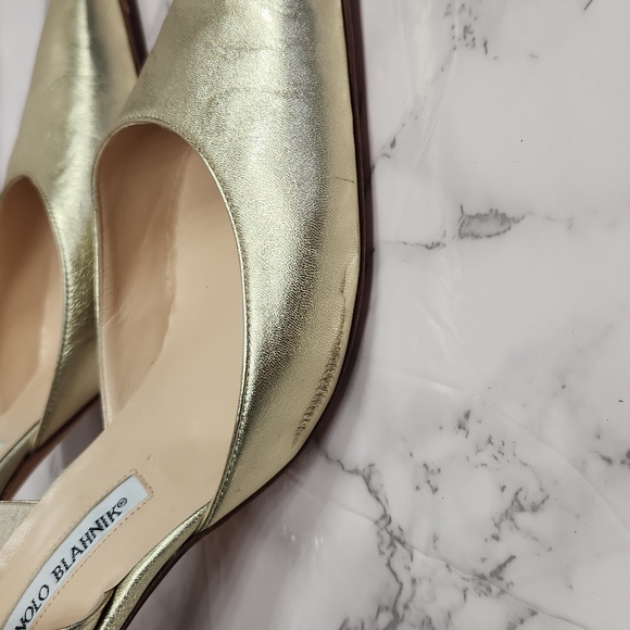 Manolo Blahnik Gold Metallic Slingback Heels Size 43 - Picture 5 of 5
